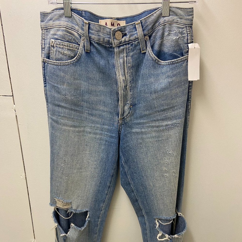 Medium-wash, ripped boyfriend jeans by AMO
